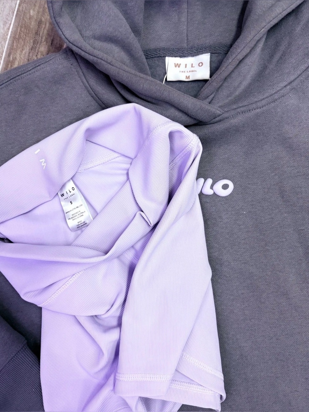 WILO The Label Gray Hoodie + Lilac Ribbed Biker Shorts Set π - Picture 4 of 4